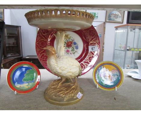 A Royal Worcester comport on pheasant base and hand painted with roses (slight repair to rim) circa 1915, a Royal Worcester c