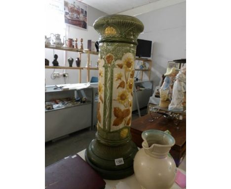 A 19th century Buemantofts pottery jardiniere stand with sunflower design, base impressed with makers mark and pattern number