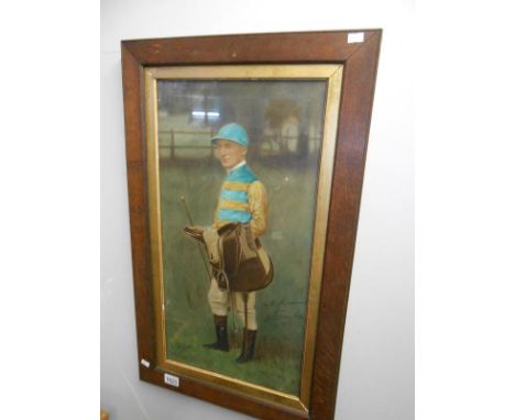 A portrait of Jockey and Derby winner Steve Donoghue (possibly hand tinted) with inscription 'with all good wishes from Steve
