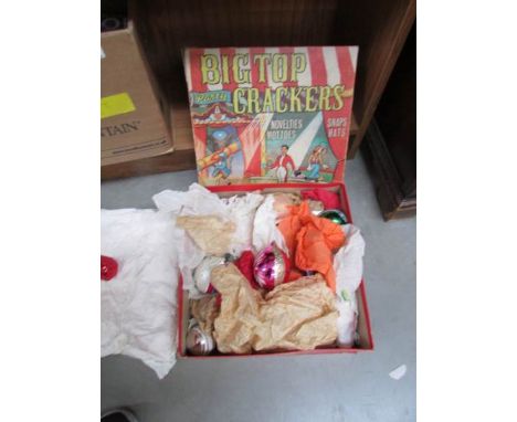 A box of vintage Christmas decorations