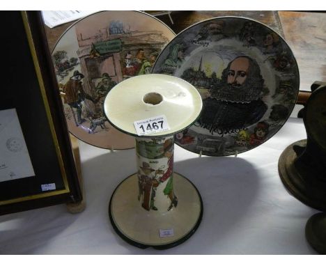 A Royal Doulton candlestick marked 7064 a/f (large chip to underside of base) and a Royal Doulton plate, D 6032