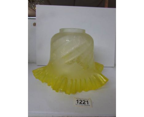 A Victorian yellow glass acid etched oil lamp shade