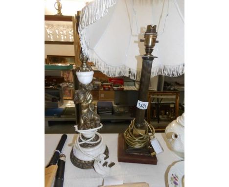 A French style cherub table lamp and a Corinthian column table lamp