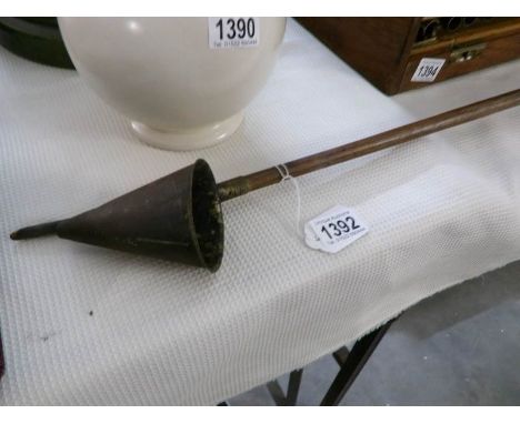 A 19th century brass church or street lamp lighter candle snuffer on long pole