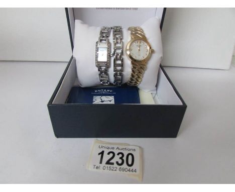 A white metal Rotary ladies wrist watch with matching bracelet together with a yellow metal Rotary ladies wrist watch