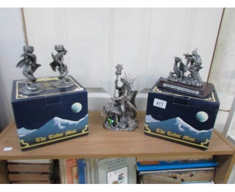 4 Tudor Mint Myth and Magic items being boxed pair of candle holders, boxed dragon and unboxed dragon