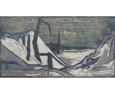 Bertil Landelius (Swedish 1912-1985), colour etching, Landscape, signed in pencil, limited edition, 10/55?, 15.5 x 24cm. Cond
