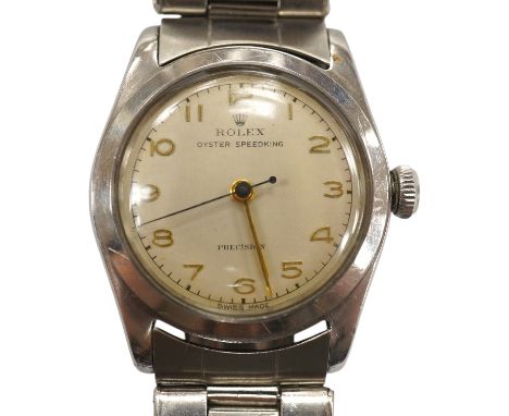 A gentleman's stainless steel Rolex Oyster Speed King Precision manual wind wrist watch, with Arabic dial, case diameter 29mm