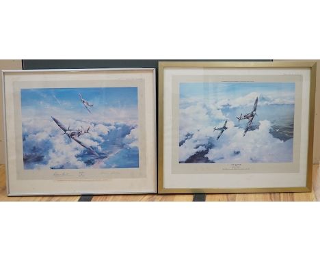 After Robert Taylor (b.1946), two colour prints comprising, ‘Duel of the Eagles’, signed by Douglas Bader and Adolf Galland, 