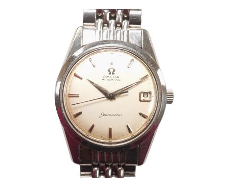 A gentleman's 1960's? stainless steel Omega Seamaster Automatic wrist watch, with baton numerals and date aperture, case diam