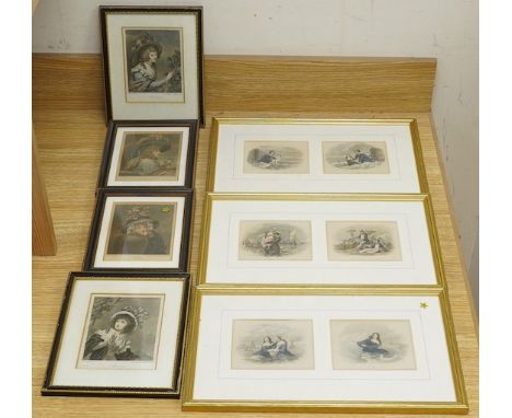 After R. Forse, set of six Brighton interest coloured engravings, mounted and framed as three to include: The Beauties of Bri