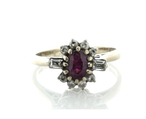 18ct White Gold Diamond And Ruby Raised Setting Cluster Ring (R 0.64) 0.40 Carats - Valued By AGI £3,895.00 - An oval ruby si