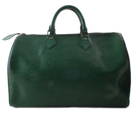A Louis Vuitton green Epi Speedy 35 handbag, the textured green epi leather exterior with smooth leather trim, single patch p