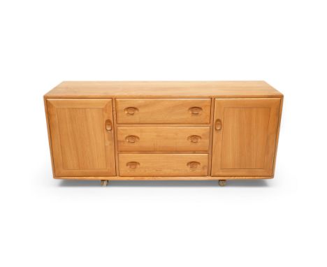Lucian Ercolani for Ercol - elm sideboard, three central drawers flanked by cupboards, on castors Dimensions: Height:&nbsp;69