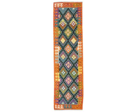Maimana Kilim runner, overall green ground, geometric pattern Dimensions: Length/Width:&nbsp;294cm&nbsp; Depth/Diameter:&nbsp