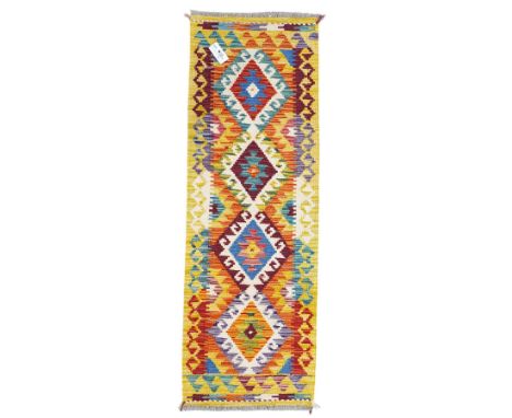 Small Chobi Kilim runner, decorated with hooked lozenges, multi-coloured groundDimensions: Length/Width:&nbsp;154cm&nbsp; Dep
