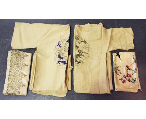 A quantity of mainly mid-20th century Chinese textiles, including embroidered linen clothing, table linen and silk undergarme