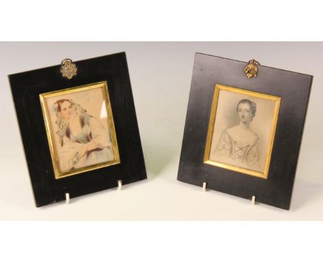 A late 19th century watercolour miniature depicting a young Continental bride, a 19th century portrait miniature print of a y