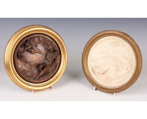 A bronzed electrotype circular plaque, detailed to the edge 'Ferdinand &amp; Ariel E.W. Wyon...published...1840', diameter 18