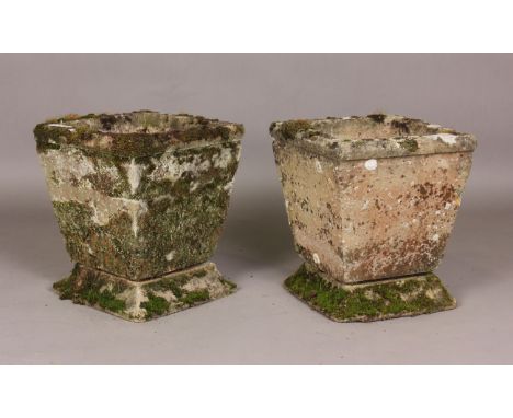 A pair of 20th century cast composition stone garden planters of square section form, height 40cm, width 35cm.Buyer’s Premium