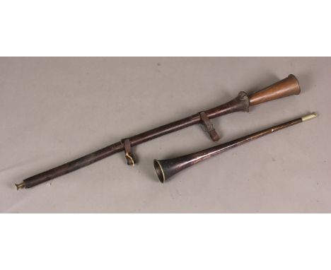 An early 20th century copper and nickel mounted hunting horn by Henry Keat &amp; Sons, London, length 67cm (faults), together