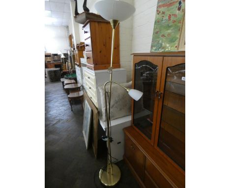 A brass uplighter lamp and an adjustable reading lamp 