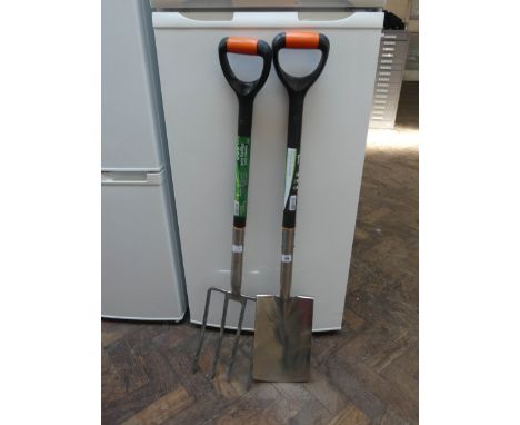 A stainless steel digging fork and spade 