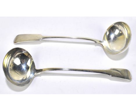 WILLIAM ELY I, WILLIAM FEARN &amp; WILLIAM CHAWNER; a George III hallmarked silver sauce ladle, London 1810, and a further ha