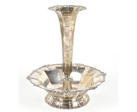 WILLIAM COMYNS; an Edward VII hallmarked silver single branch epergne, with cast rim decorated with open shells and sprigging