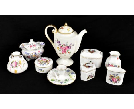 ROYAL WORCESTER; a small collection including a chamber stick, coffee pot, pin dishes, etc. 