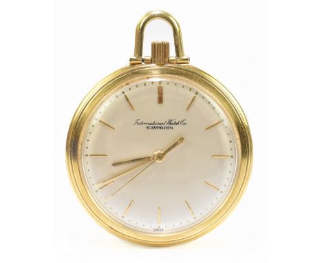 INTERNATIONAL WATCH CO; an 18ct yellow gold crown wind pocket watch, the silvered dial set with batons, diameter 40mm, approx