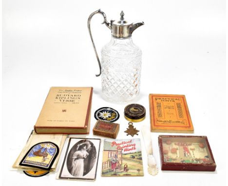 A silver plate mounted glass claret jug and cover, of oval form, with hobnail detailing, height 29.5cm, with a WWI 1914-15 St
