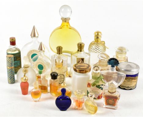GUERLAIN; two empty Eau de Cologne bottles and a large Nahema bottle, and a collection of vintage miniature perfume bottles, 