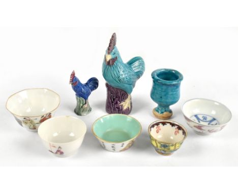 Five miniature Chinese porcelain bowls including a octagonal example painted in enamels with figures, diameter 6.5cm, a circu