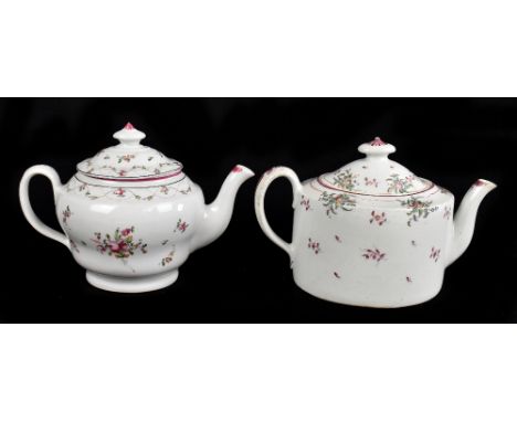 NEW HALL; two 18th century porcelain teapots, the first of oval form, decorated with pattern number 241, with painted initial
