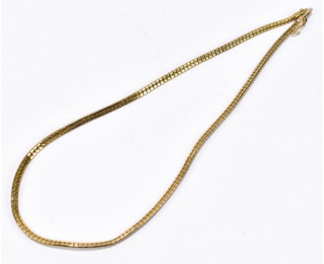A 9ct yellow gold textured satin finish brick link collarette, length 41cm, approx 15.4g.Additional InformationLight surface 