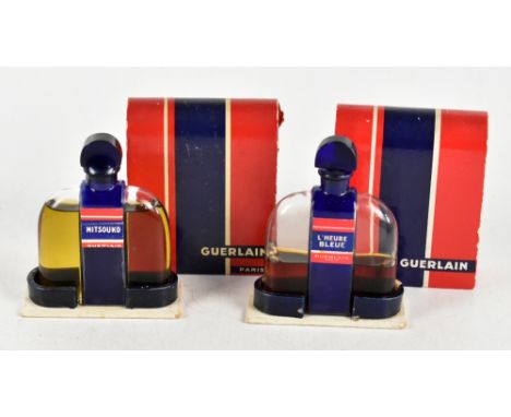 GUERLAIN; a 1920s vintage bottle of Mitsouko perfume in original red and blue box with glass bottle and unsealed stopper, and