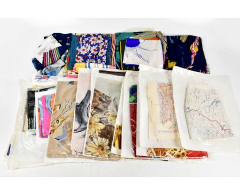 Sixty-four good quality vintage scarves, all individually stored and wrapped, including Louis Feraud, Salvatore Ferragamo, Re