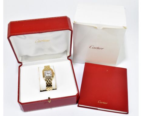 CARTIER; a gentleman's 18ct yellow gold 'Panthere' wristwatch with Roman numerals to the dial and with date aperture, the cas
