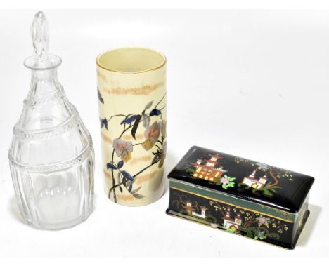 A small quantity of ceramics, including a Maling trinket box, decorated with an Oriental landscape, width 19cm, a decorative 