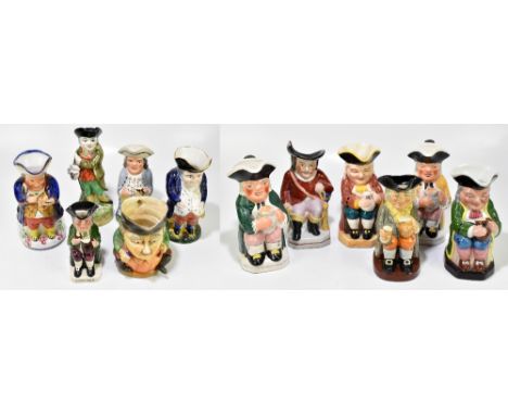 Six ceramic Toby jugs modelled as a seated portly gentleman, including a Royal Doulton and musical example further including 