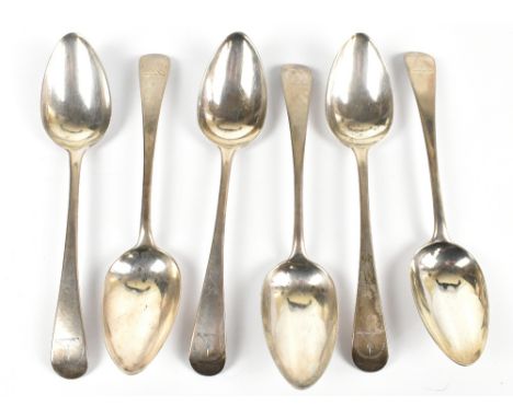 ELEY &amp; FERN; a set of six George III hallmarked silver Old English pattern tablespoons, London 1802, combined weight 13oz