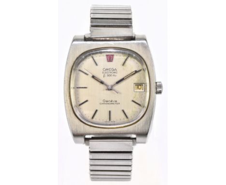 OMEGA; a gentleman's stainless steel electronic chronometer, with date aperture and baton numerals (1)Additional InformationN