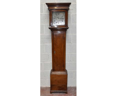 KNIGHT WESTMARDEN; an 18th century oak cased longcase clock, the silvered dial set with both Arabic and Roman numerals, set i