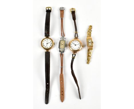 ROLCO; a lady's 9ct gold cased wristwatch, the enamel dial set with Roman numerals, with leather strap, together with a furth