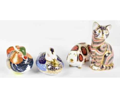 ROYAL CROWN DERBY; four animal formed paperweights, including Mandarin duck, duck, pig, and cat (4)Additional InformationMand