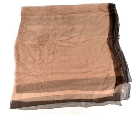 HERMÈS; a 100% silk chiffon orange and brown large Citrouilles et Coloquintes Mousseline scarf designed by Valerie Dawlat Dum