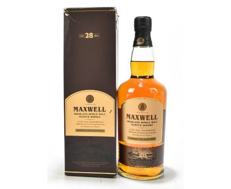 WHISKY; a single bottle Maxwell Highland single malt Scotch whisky aged 28 years, 70cl-40%, in cardboard carton.&nbsp;