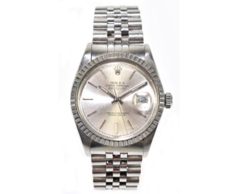 ROLEX; a gentleman's vintage stainless steel Oyster Perpetual Datejust wristwatch, diameter excluding winding crown 36cmm, (l