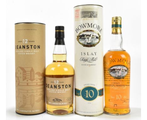 WHISKY; two bottles comprising Bowmore Islay single malt Scotch whisky 10 years old, 40%-70cl, and Deanston aged 12 years, 40
